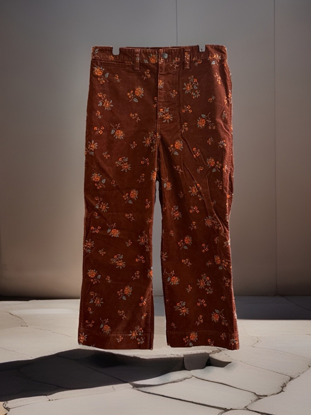 Madewell Slim Emmett Pants Womens 29 Brown Floral Corduroy Wide Leg Crop